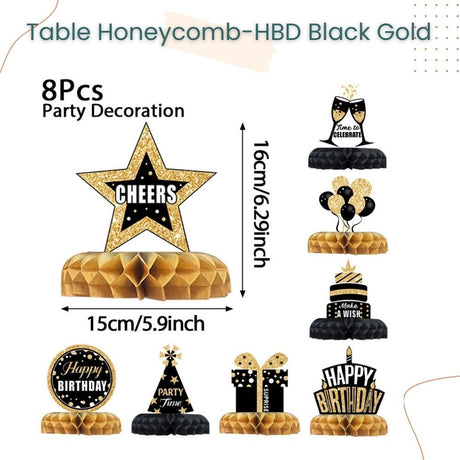 Gender Reveal Theme Black Gold HBD Theme Mermaid Dinosaur Animal Theme Table Décor Honeycomb for Birthday Party