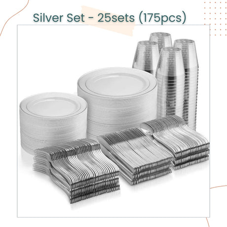 Premium Disposable tableware Cutlery Plates Cups and Napkin Package Birthday Wedding Party buffet