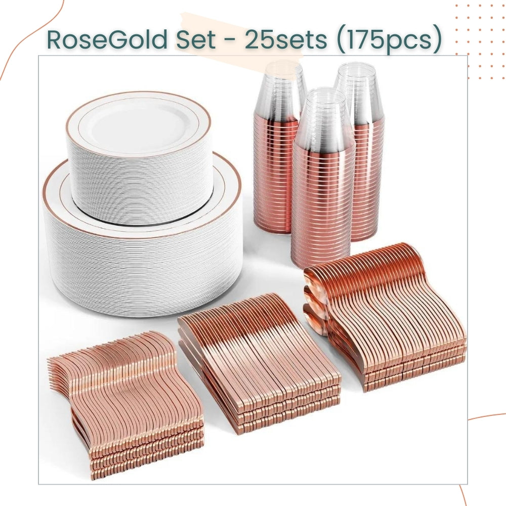 Premium Disposable tableware Cutlery Plates Cups and Napkin Package Birthday Wedding Party buffet