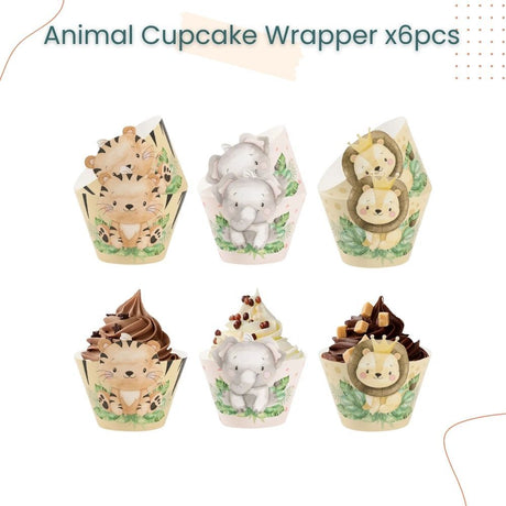 Safari Animal Theme 6 pcs Cupcake Wrapper Set for Birthday Party