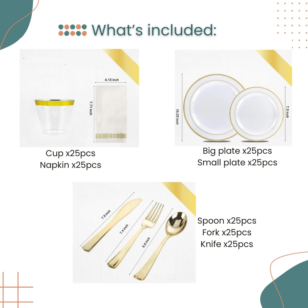 Premium Disposable tableware Cutlery Plates Cups and Napkin Package Birthday Wedding Party buffet