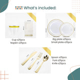 Premium Disposable tableware Cutlery Plates Cups and Napkin Package Birthday Wedding Party buffet