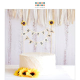 Sunflower Happy Birthday Triangle Banner Cake Topper for Cake Decoration