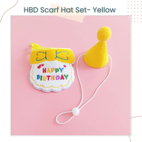 Korea Style Pets Dog Cat Colorful Birthday Scarft Hat Set for Pet's Birthday Costume