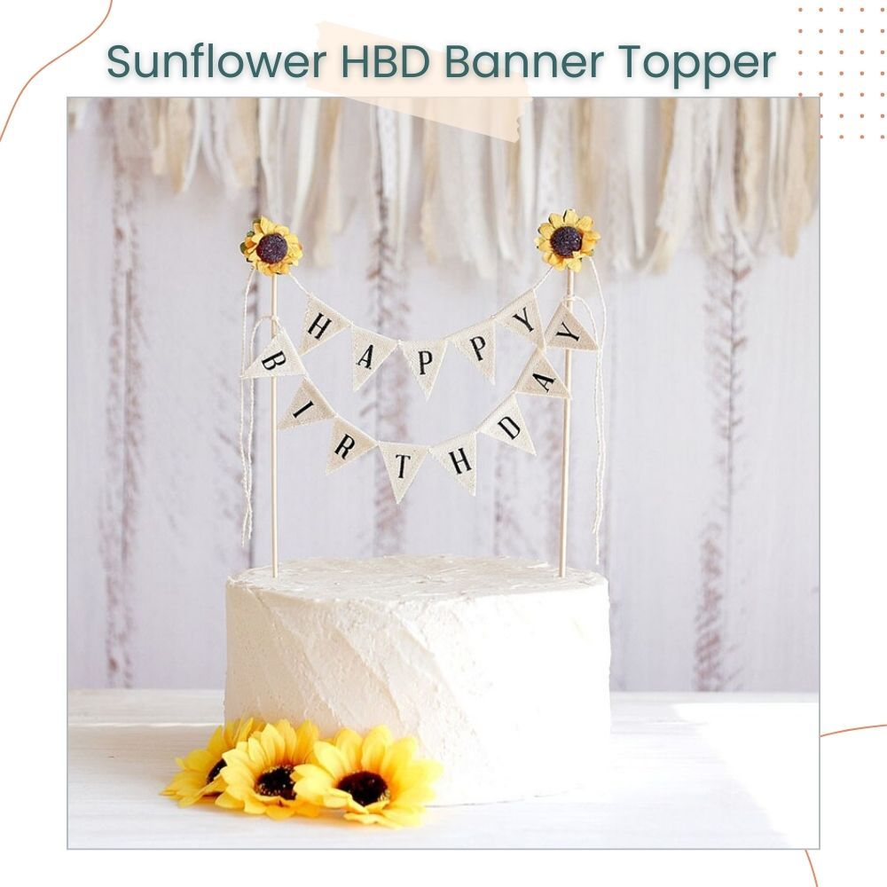 Sunflower Happy Birthday Triangle Banner Cake Topper for Cake Decoration