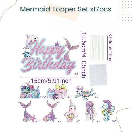 Kid Theme Unicorn Mermaid Animal Dinosaur Cupcake and Cake Topper Set for Birthday Party