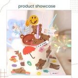 Korean Cute Similey Bear Candle Cartoon Tassel Design Wood Topper for Birthday Cake Decoration