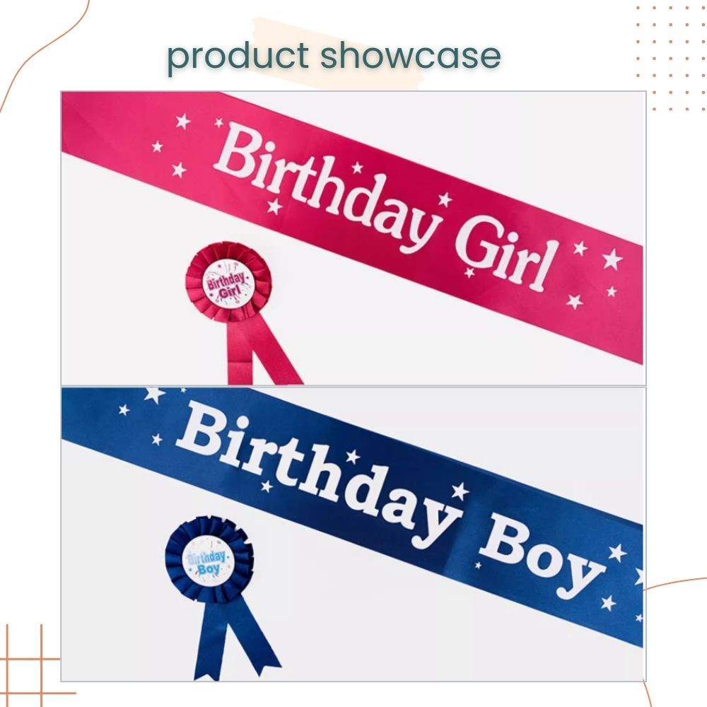 Blue Pink Theme Birthday Girl and Birthday Boy Sash Badge For Birthday Accessories