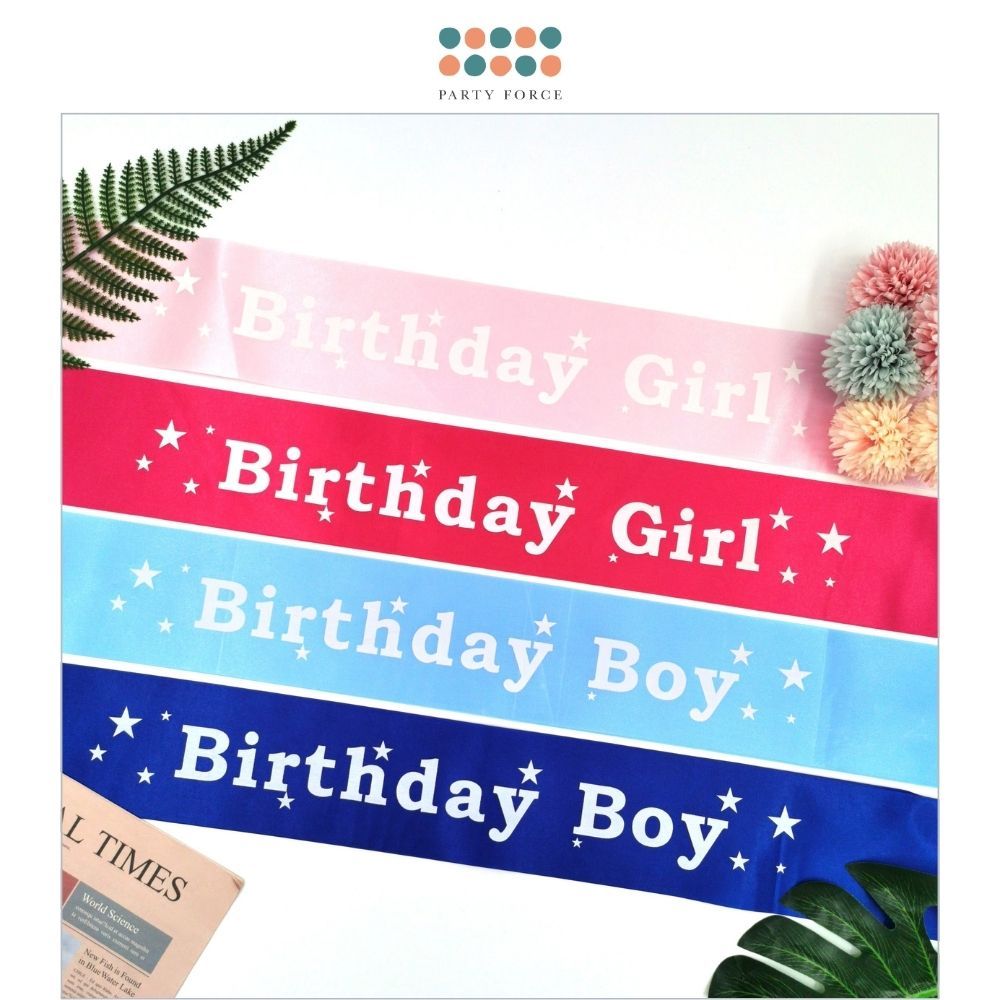 Blue Pink Theme Birthday Girl and Birthday Boy Sash Badge For Birthday Accessories