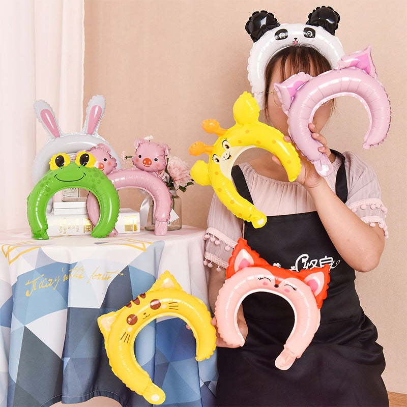 Handheld Balloon Headband Balloon Cartoon Cheering Stick Balloon Gift