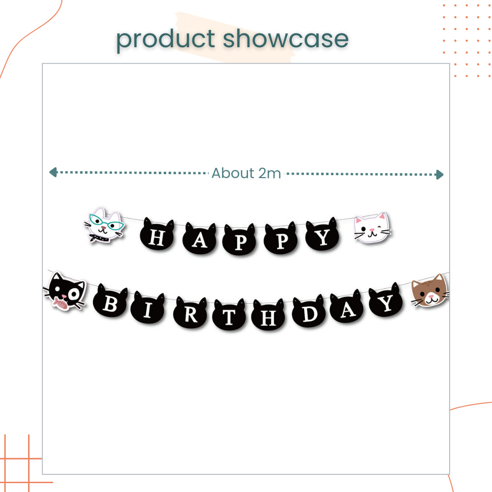 Kitty Happy Birthday Cute Cat Black Design Banner Decoration for Birthday Party