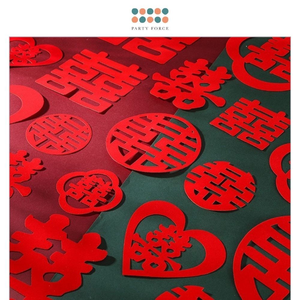 囍 Chinese Word Red Theme Big Happiness Sticker 10pcs Set for Chinese Wedding Decoration