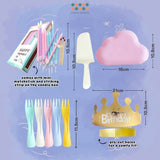 [SG Seller] Pastel Cake Cutting Essentials Set Cute Cloud Disposable Plate Tableware Birthday Candle