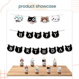 Kitty Happy Birthday Cute Cat Black Design Banner Decoration for Birthday Party