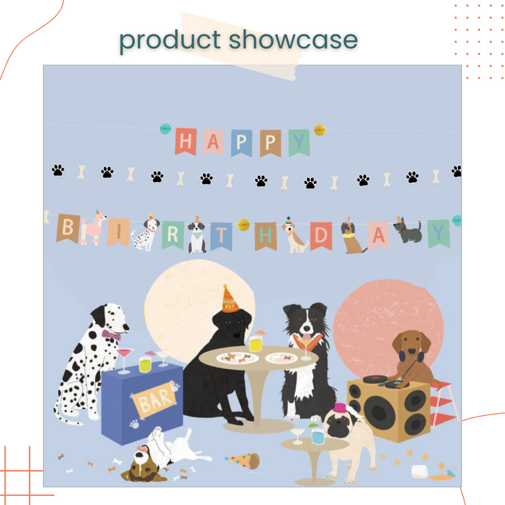 Puppy Theme Decoration Banner Cake Topper for Birthday Party