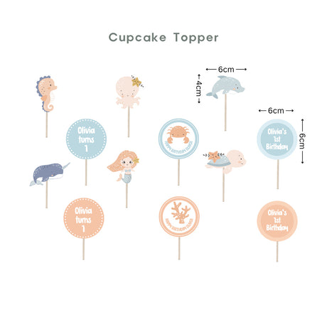 Personalised Mermaid Under the Sea Party Decoration Personalized Birthday Banner Cake Topper Cupcake Topper Customise