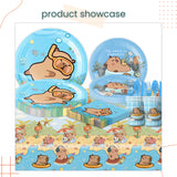 Capybara Theme Disposable Tableware Plates Cups Cutlery for Birthday Party