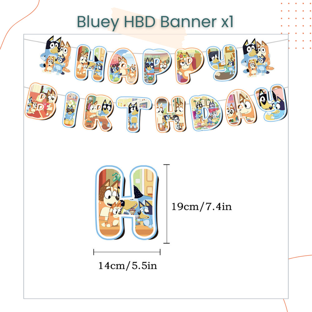 Bluey Puppy Theme Disposable Tableware Plates Cups Cutlery Balloon for Birthday Party