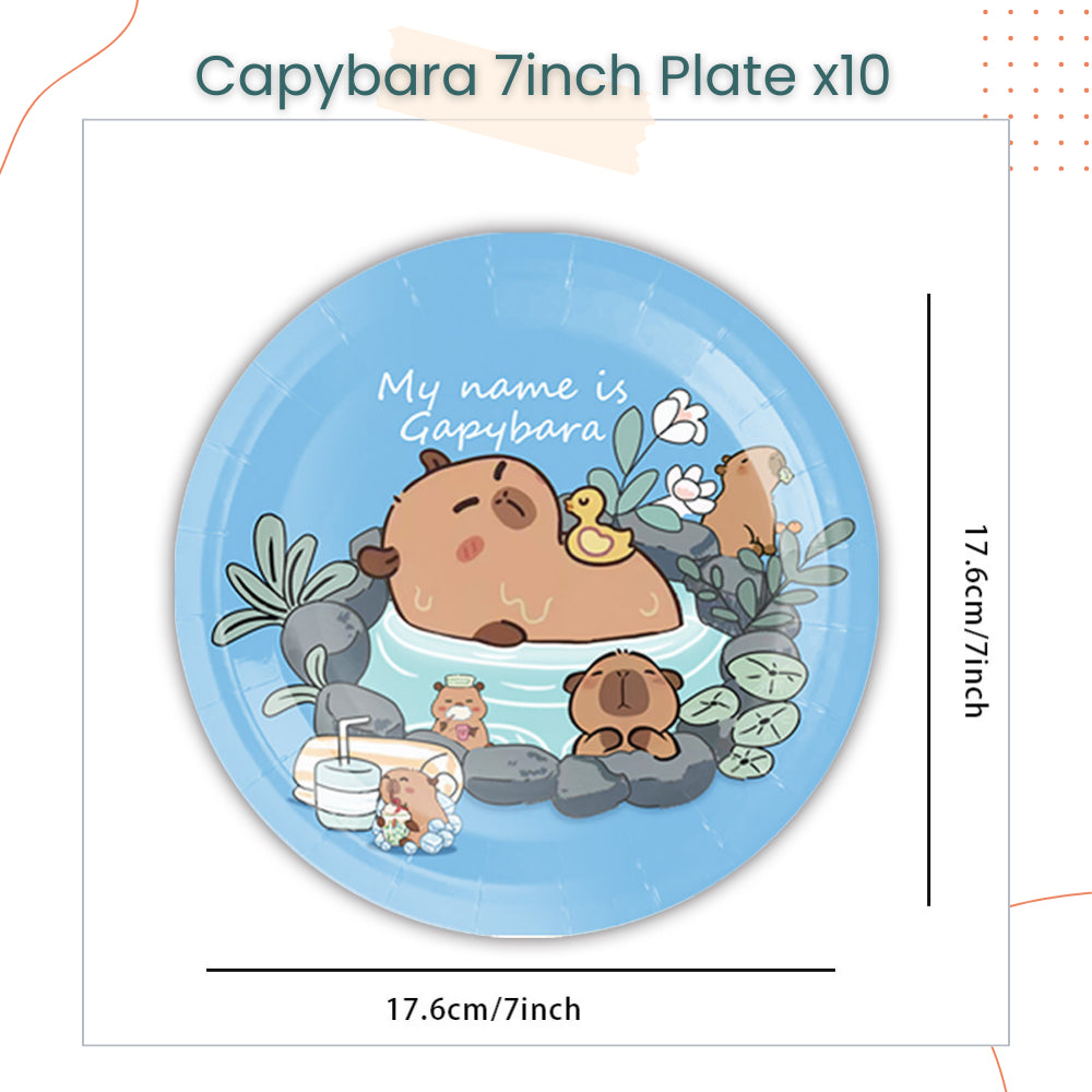 Capybara Theme Disposable Tableware Plates Cups Cutlery for Birthday Party