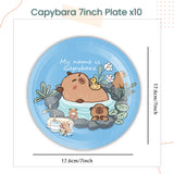 Capybara Theme Disposable Tableware Plates Cups Cutlery for Birthday Party