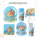 Capybara Theme Disposable Tableware Plates Cups Cutlery for Birthday Party