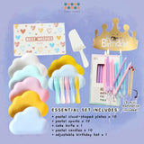 [SG Seller] Pastel Cake Cutting Essentials Set Cute Cloud Disposable Plate Tableware Birthday Candle
