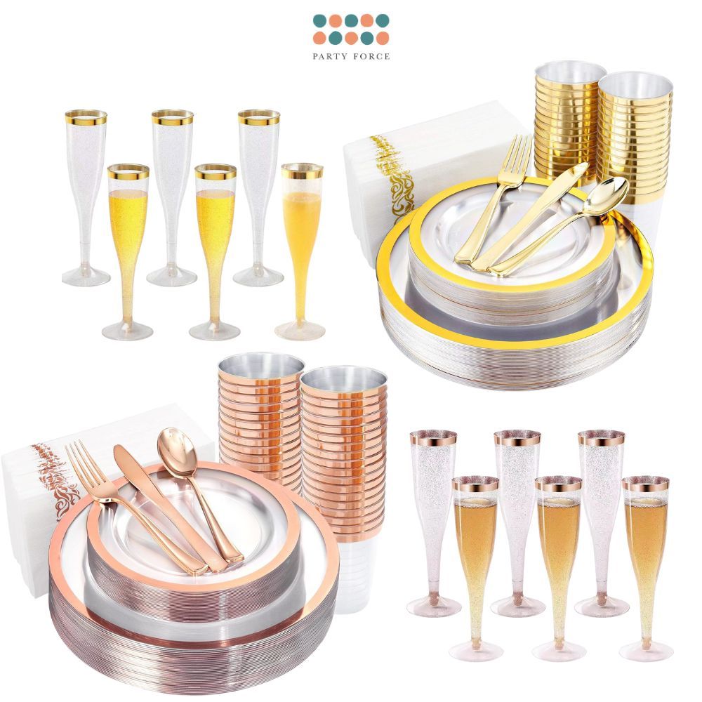 Premium Disposable tableware Cutlery Plates Cups and Napkin Package Birthday Wedding Party buffet