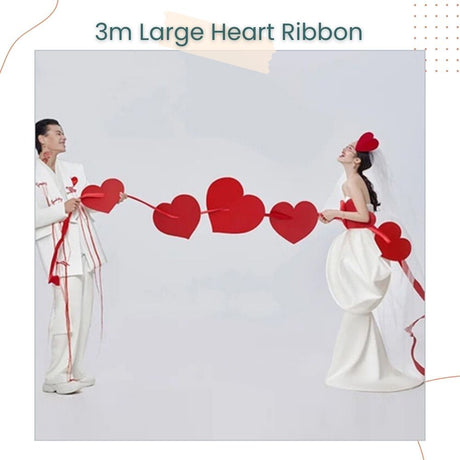 Red Large Heart 3m Ribbon Banner Bride Groom Photo Prop for Wedding Decoration