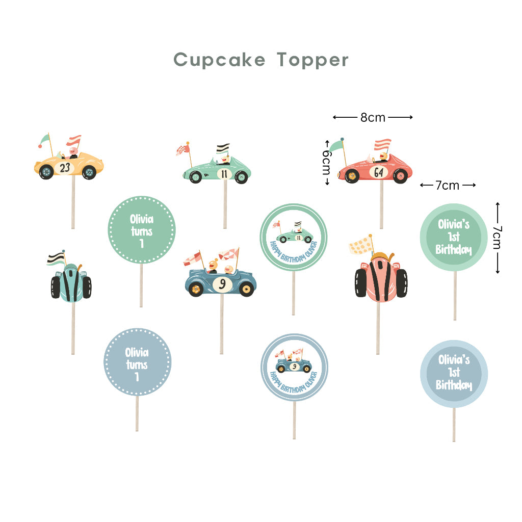 Personalised Vintage Racing Party Decoration Personalized Birthday Banner Cake Topper Cupcake Topper Customise