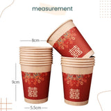 囍 Chinese Red Theme Happiness Happy Wedding Disposable Paper Cup 50pcs Set for Wedding Party