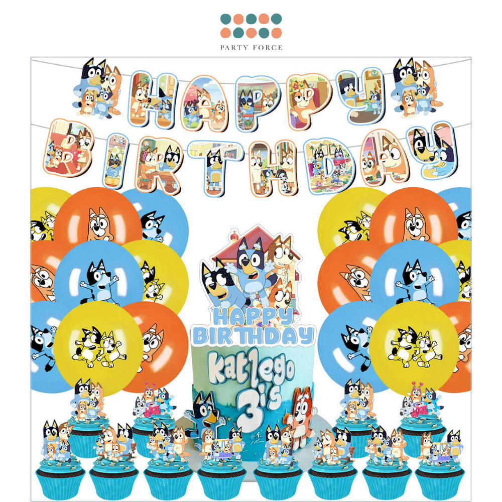 Bluey Puppy Theme Disposable Tableware Plates Cups Cutlery Balloon for Birthday Party