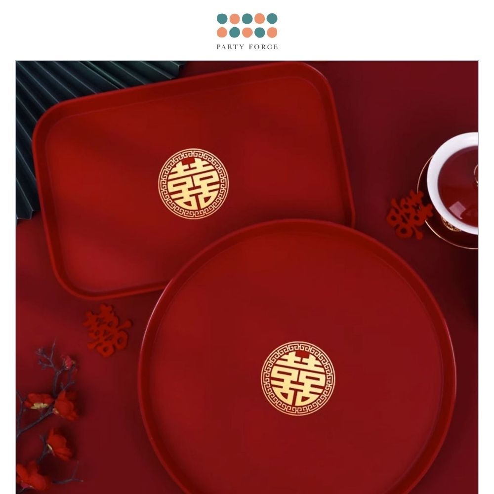 囍 Chinese Red Big Candy Plate Fruit Plate Serve Tea Multifunctional Tray for Chinese Wedding Tableware