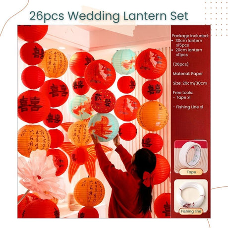 囍 Premium Wedding Lantern Backdrop Decoration Set for Wedding Room Living Room Photo Props