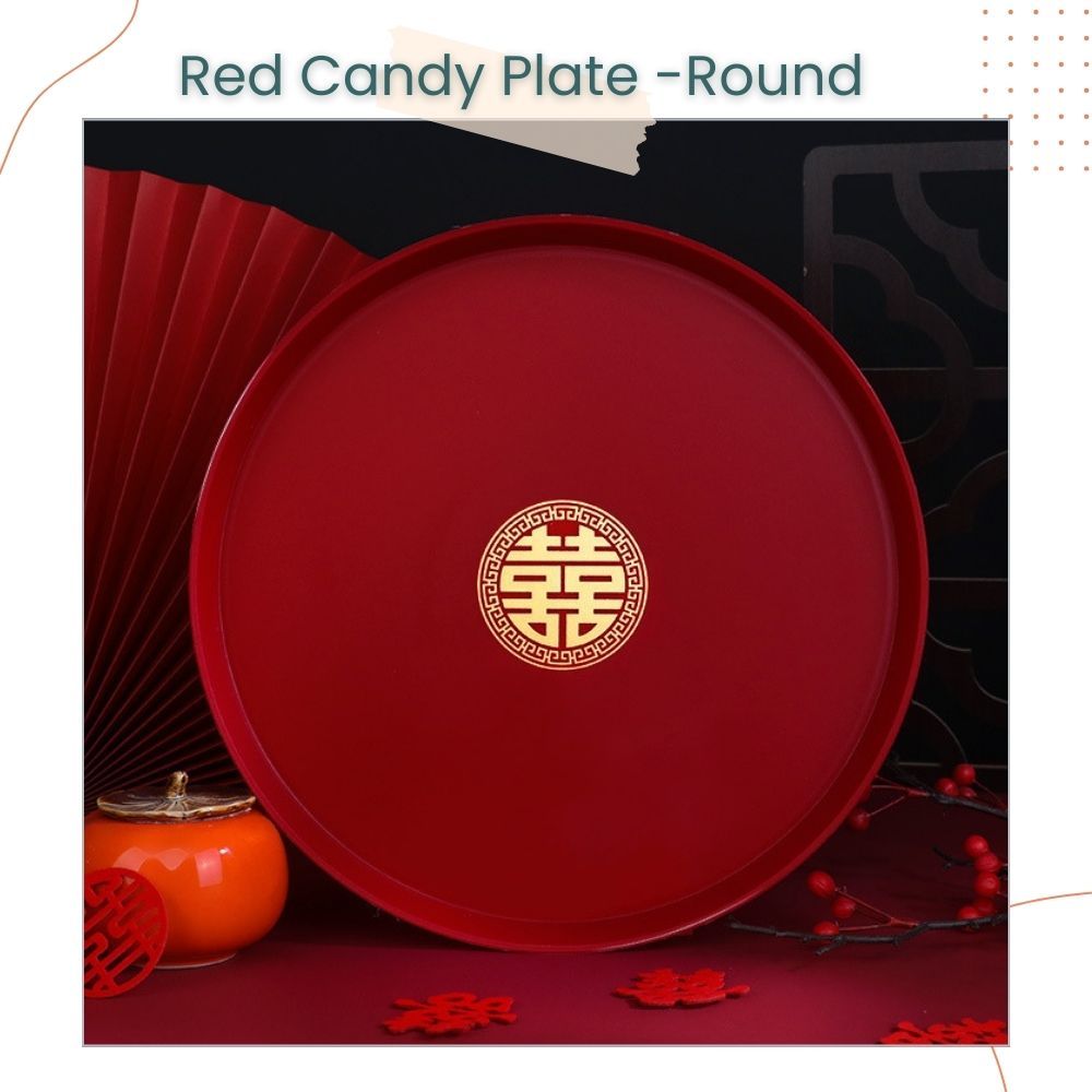 囍 Chinese Red Big Candy Plate Fruit Plate Serve Tea Multifunctional Tray for Chinese Wedding Tableware