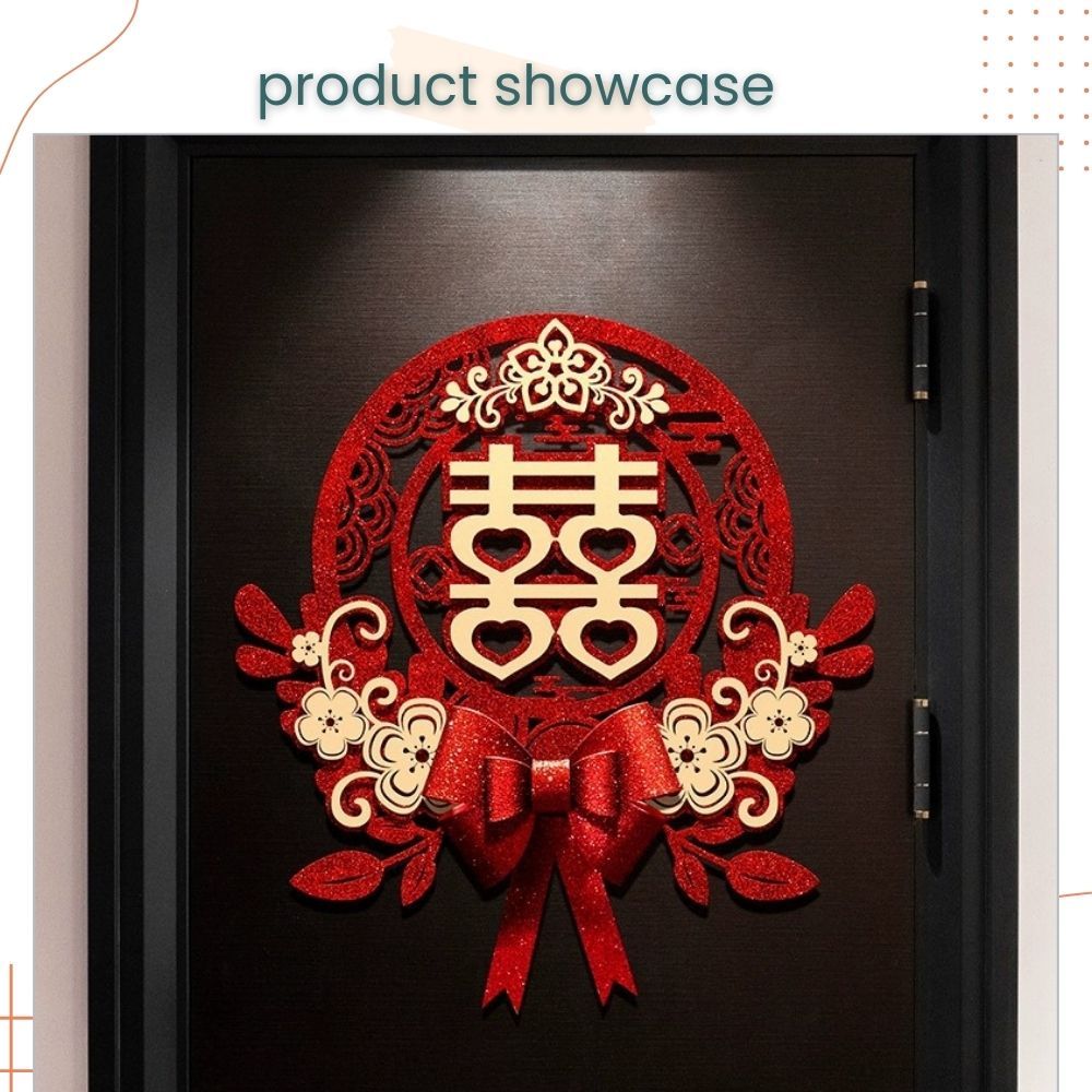 囍 Red Chinese Happiness Glitter Happy Wedding Door Decoration Sticker Set Wedding Room Living Room Photo Props