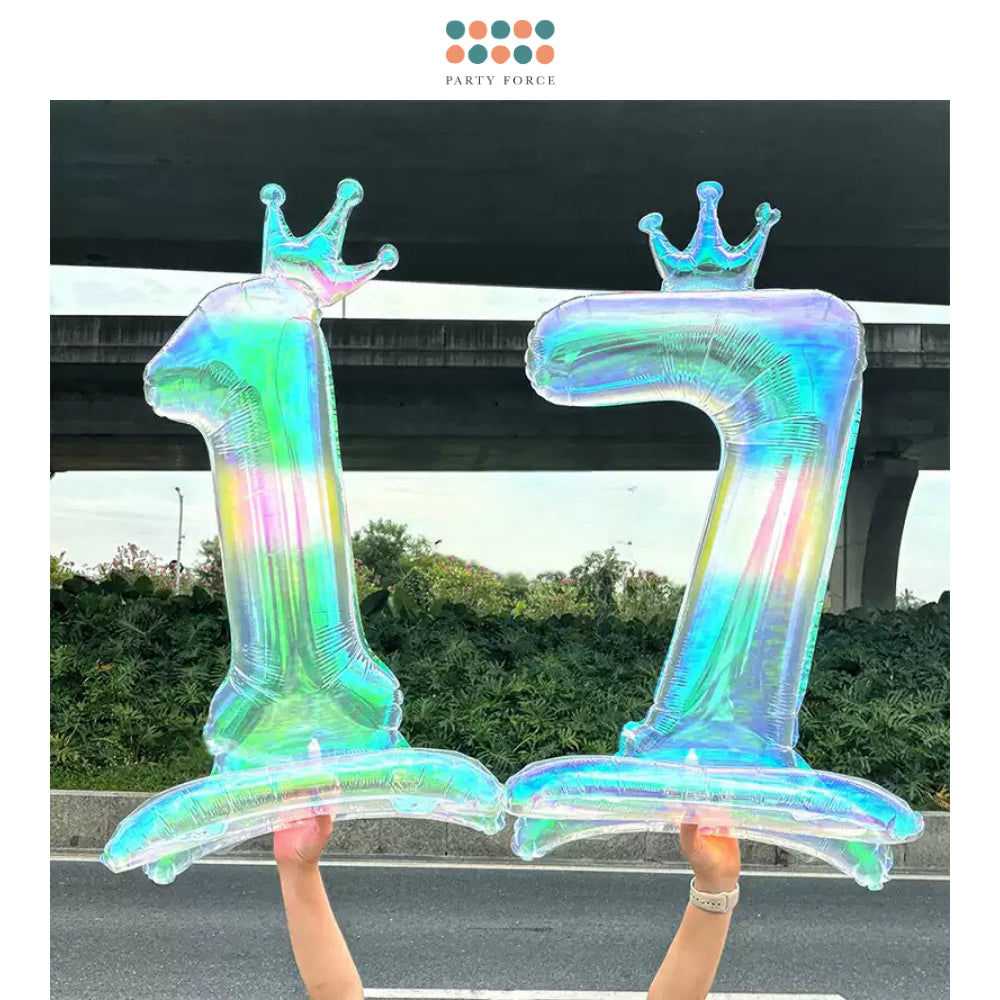 Iridescent 40 inch standing number balloon with base foil balloon for birthday party decoration