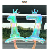 Iridescent 40 inch standing number balloon with base foil balloon for birthday party decoration