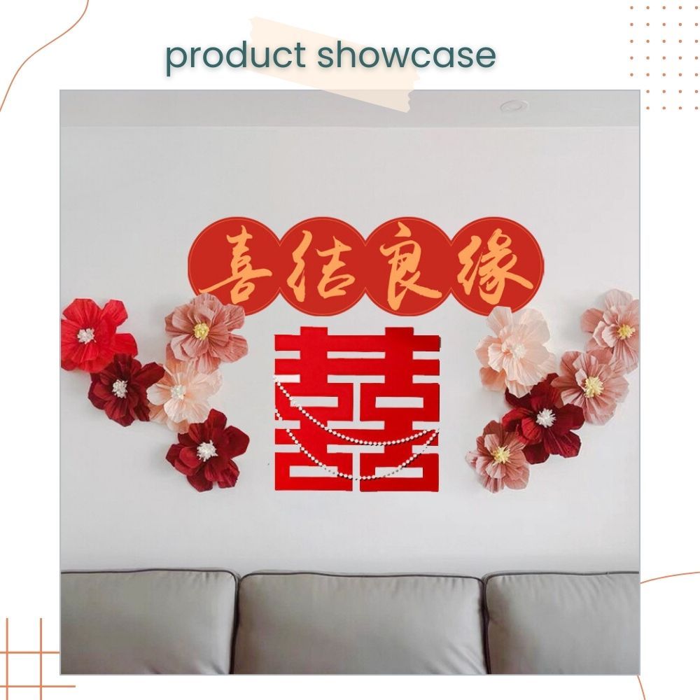 囍 Big Chinese Wedding Red Couplets Sticker Backdrop Decoration for Wedding Room Living Room Photo Props