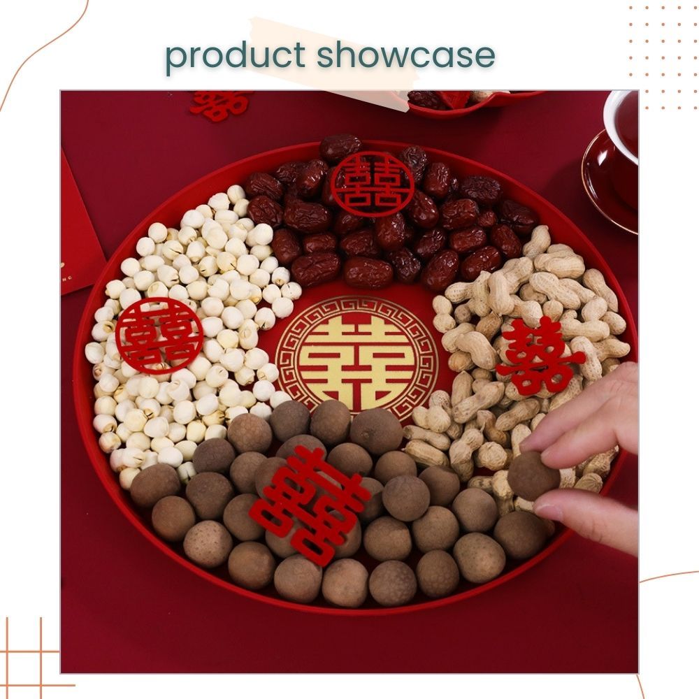 囍 Chinese Red Big Candy Plate Fruit Plate Serve Tea Multifunctional Tray for Chinese Wedding Tableware