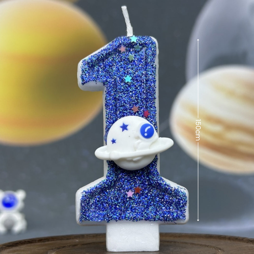 Premium Space Theme number candle for birthday cake decoration