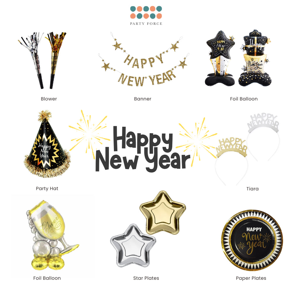 Happy New Year party Decoration Foil Balloon Tableware for New Year Party Decoration