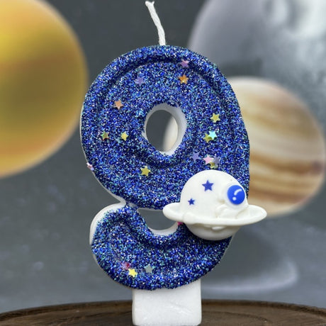 Premium Space Theme number candle for birthday cake decoration