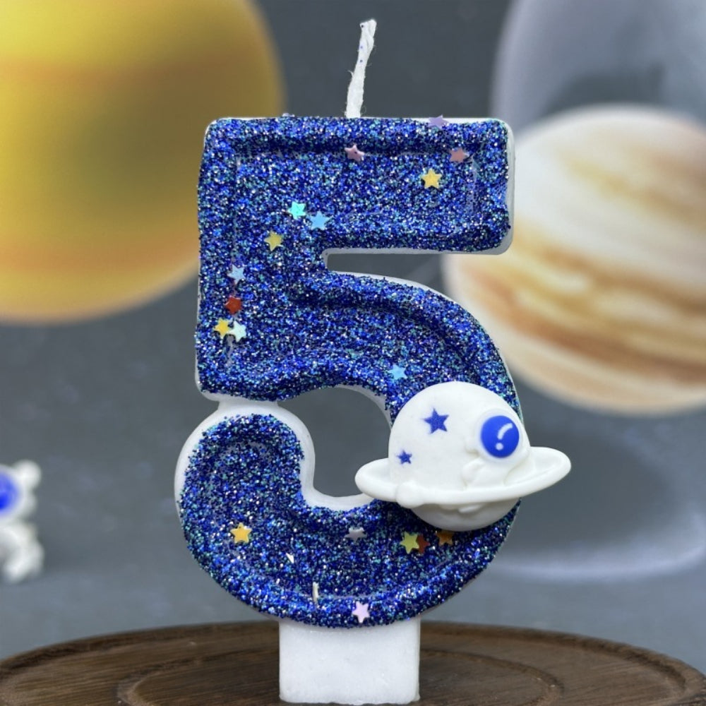 Premium Space Theme number candle for birthday cake decoration