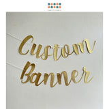 Happy Birthday Banner Custom Cursive Glitter Gold Script Font Banner