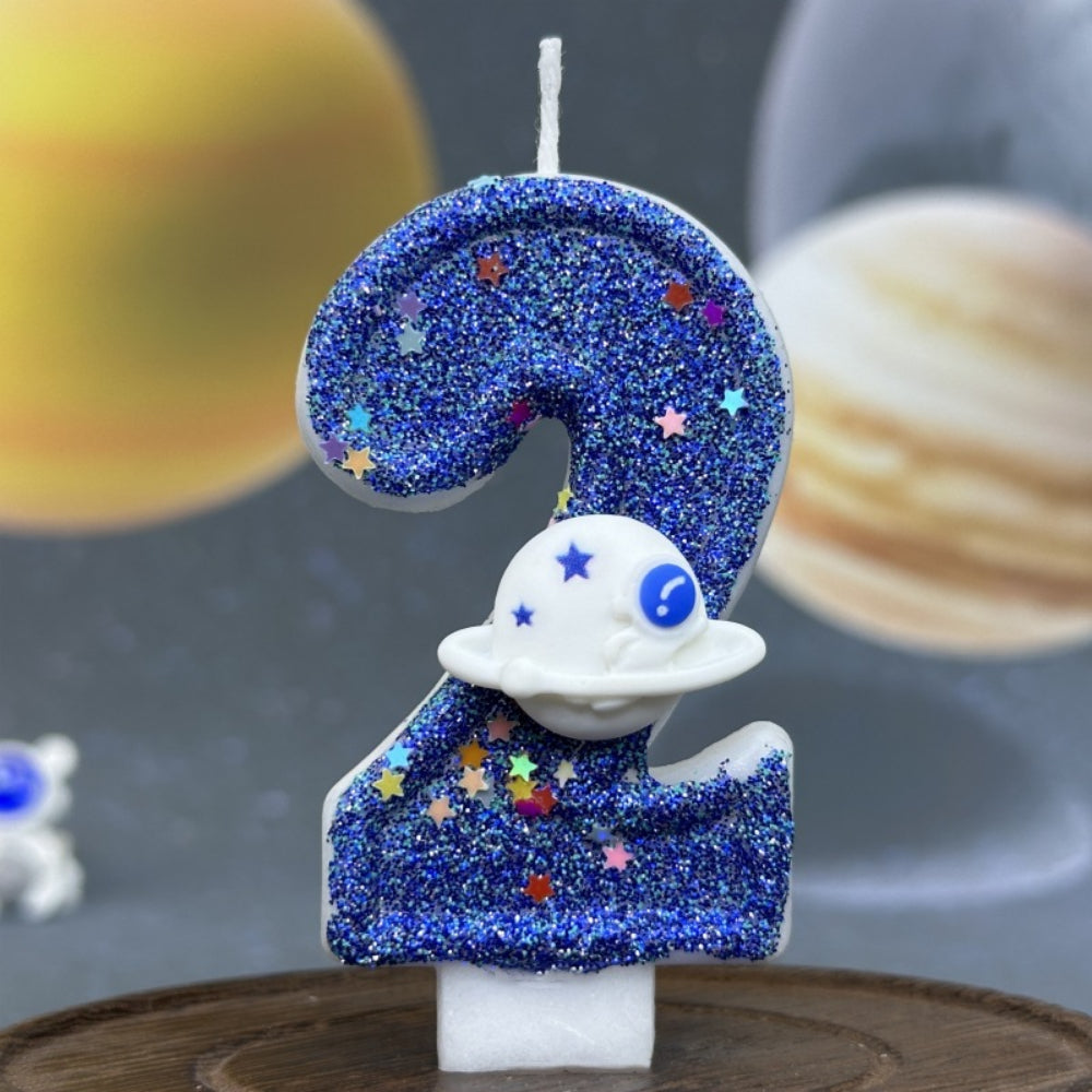 Premium Space Theme number candle for birthday cake decoration