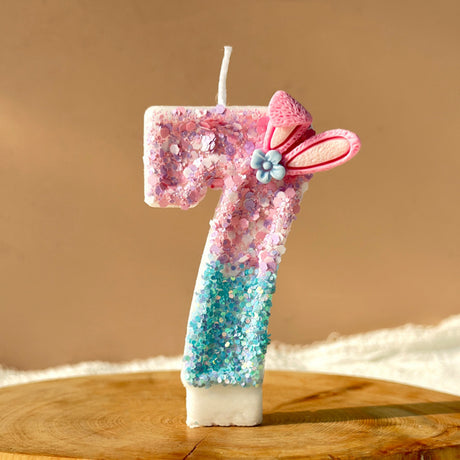Premium Pastel Bunny Pink Blue number candle for birthday cake decoration