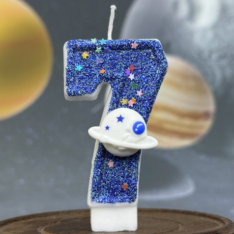Premium Space Theme number candle for birthday cake decoration