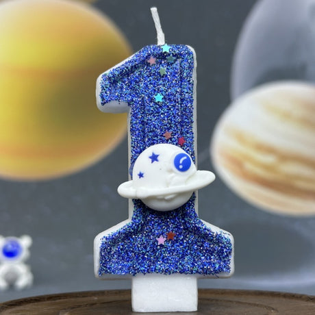 Premium Space Theme number candle for birthday cake decoration