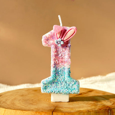 Premium Pastel Bunny Pink Blue number candle for birthday cake decoration