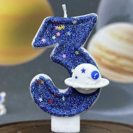 Premium Space Theme number candle for birthday cake decoration